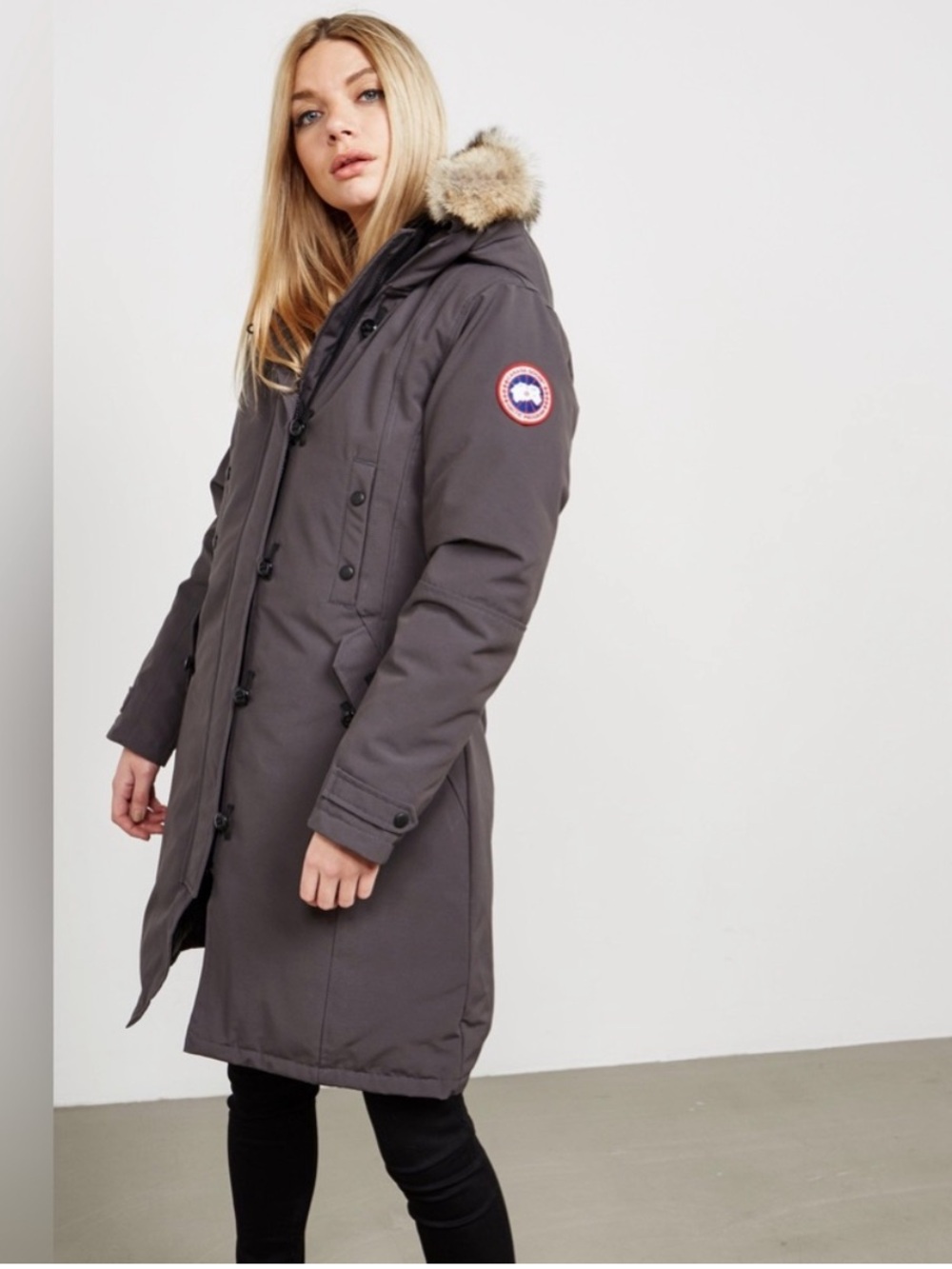 Canada Goose Women's Charcoal Gray Long Parka with Fur-Trim Hood 2506L